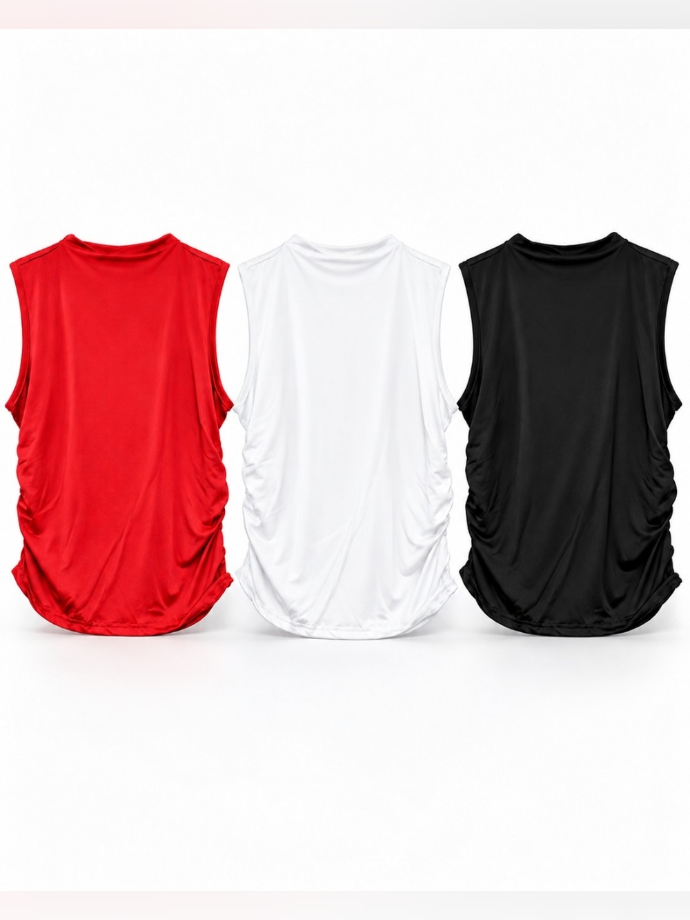 BUNDLE - 3 Plus Size Ruched Sleeveless Tops in Red, White & Black - NEW